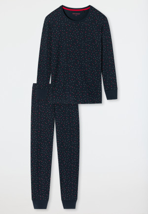 Pajamas long organic cotton cuffs print dark blue - Family