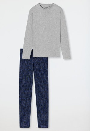 Pyjama long coton bio gris chiné imprimé - Casual Nightwear