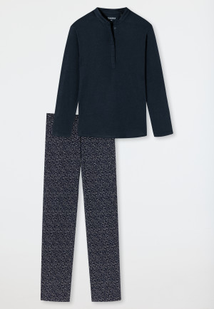 Pyjama long coton bio patte de boutonnage bleu nuit - Contemporary Nightwear