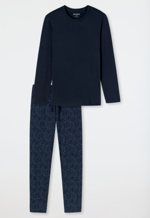 Pyjama long coton bio bleu nuit imprimé - Casual Nightwear