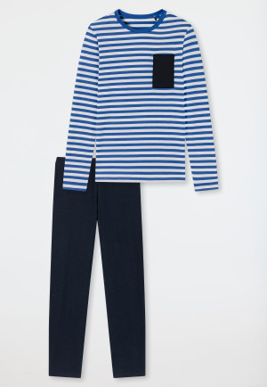 Pigiama lungo in cotone biologico a righe, blu acqua  Aquatic Flow