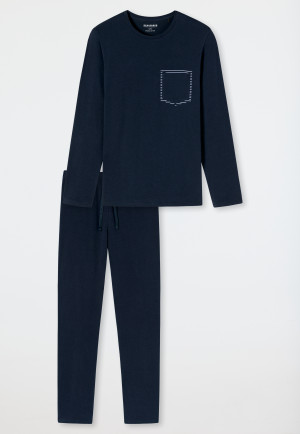 Schlafanzug lang Organic Cotton Streifen nachtblau - 95/5 Nightwear