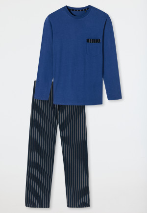 Pyjama long coton bio rayures bleu marine - Comfort Nightwear