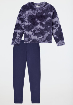 Schlafanzug lang Plüsch-Shirt Leggings nachtblau - Nightwear