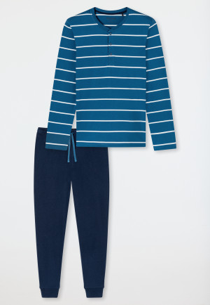 Pigiama lungo a righe con abbottonatura blu scuro - Casual Nightwear