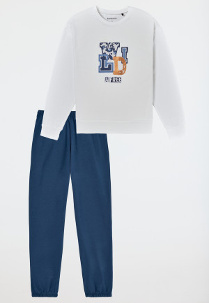 Schlafanzug lang Sweatware Bündchen off-white - Nightwear