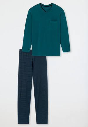 Pyjama long Encolure en V Poches poitrine bleu jean imprimé - Comfort Essentials