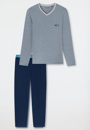 Pigiama lungo scollatura a V blu scuro - 95/5