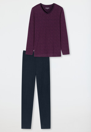 Pyjama long encolure en V pois prune - Comfort Essentials