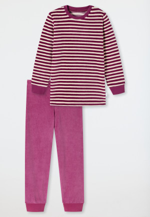 Pajamas long velour cuffs stripes berry - Cat Zoe