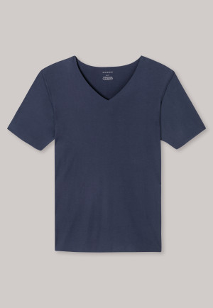 Shirt Interlock seamless kurzarm V-Ausschnitt blau - Laser Cut