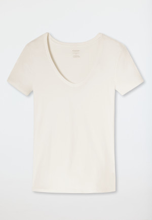 Cream-white short-sleeved fine rib shirt - Naturschönheit