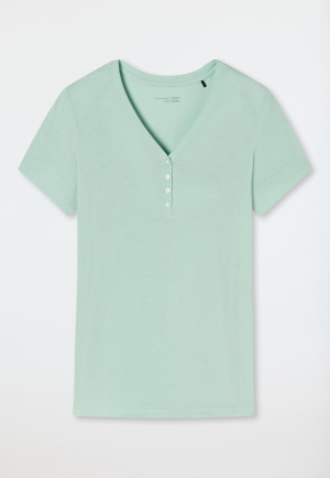 Maglia Henley a maniche corte con bottoniera in tonalità menta- Mix + Relax