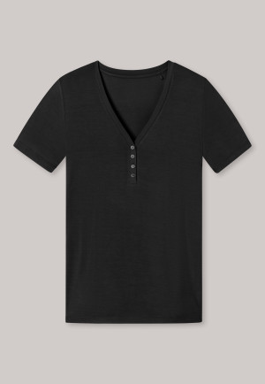 T-shirt à manches courtes Henley patte de boutonnage noir - Mix + Relax