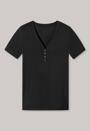 Shirt kurzarm Henley Knopfleiste schwarz - Mix+Relax