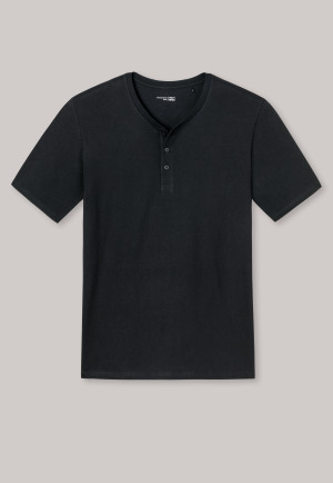 Shirt kurzarm Jersey Knopfleiste schwarz - Mix+Relax