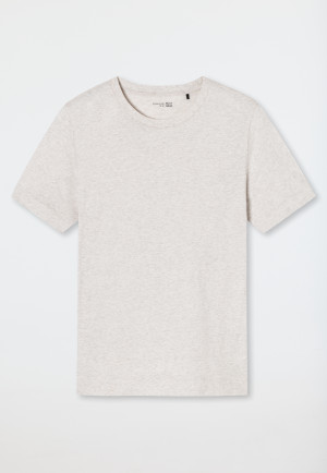 Tee-shirt manches courtes coton mercerisé encolure arrondie blanc chiné - Mix+Relax