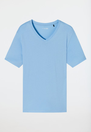 Maglia a maniche corte in cotone biologico con scollo a V, blu aria - Mix+Relax