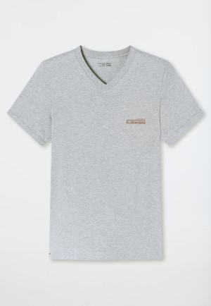 T-shirt manches courtes en coton biologique Encolure en V gris chiné - Mix+Relax