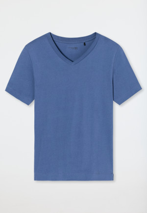 Shirt short-sleeved V-neck denim blue - Mix & Relax