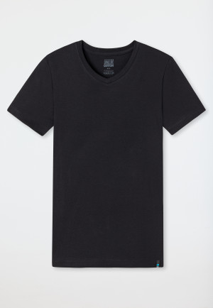 Maglia scollo a V manica corta, di colore nero - Long Life Cotton