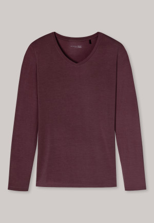 Shirt langarm Modal V-Ausschnitt burgund - Mix+Relax