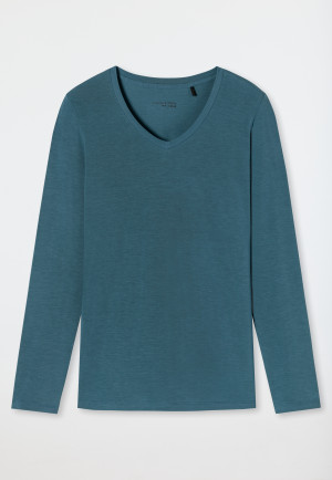 Shirt langarm Modal V-Ausschnitt petrol - Mix+Relax