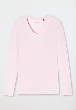 Shirt long-sleeved modal V-neck powder pink - Mix+Relax