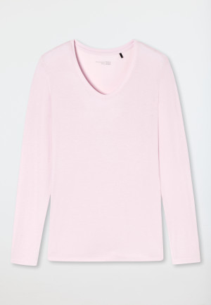 T-shirt manches longues encoure en V en modal rose poudré - Mix+Relax