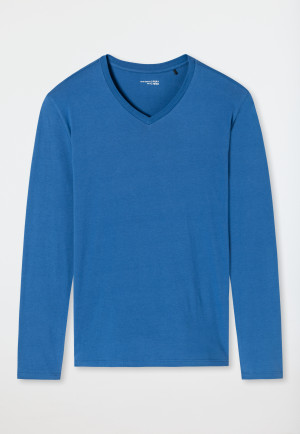 Maglia a maniche lunghe in cotone biologico con scollo a V, blu acqua - Mix+Relax