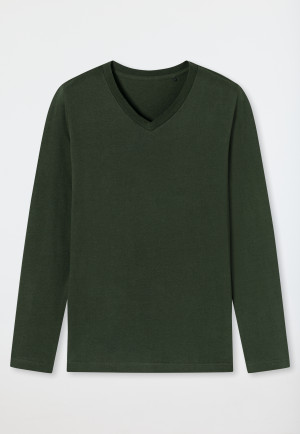 Shirt langarm Organic Cotton V-Ausschnitt dunkelgrün - Mix+Relax