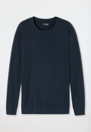 Tee-shirt manches longues molleton coton bio Tencel bords-côtes rayures bleu foncé - Mix+Relax