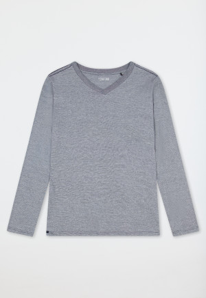 Maglietta manica lunga scollatura a V a righe blu notte - Mix+ Relax