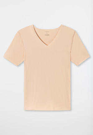 Interlock seamless short-sleeved shirt with v-neck clay - Laser Cut