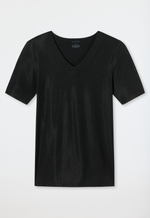 Shirt interlock seamless short-sleeved V-neck black Laser Cut