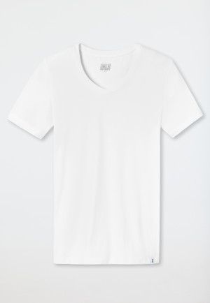 T-shirt à manches courtes blanc en jersey élastiqué à col rond - Long Life Soft