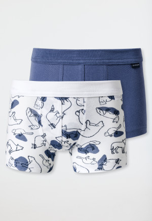 Confezione da 2 shorts di cotone biologico a costine sottili con morbido elastico in vita e stampa di animali selvatici, bianco/blu - Natural Love