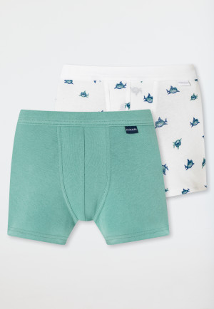 Shorts 2er-Pack Haie weiß/ grün - Fine Rib