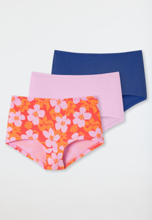 Lot de 3 shorts en coton biologique fleurs bleu nuit/ rose imprimé - 95/5