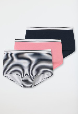 Boyshorts pack of 3 organic cotton dark blue/pink/striped - 95/5