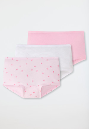 Confezione da 3 culotte in cotone biologico a righe cavallo bianco/rosa - 95/5