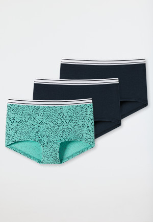 Shorties coton bio pois menthe/uni bleu foncé - 95/5