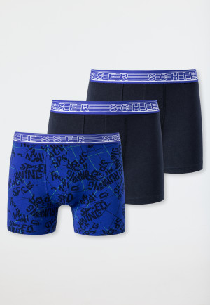 Boxer briefs 3-pack organic cotton stripes dark blue/royal blue patterned - 95/5