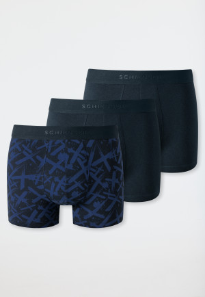 Confezione da 3 shorts in cotone biologico con elastico in vita intrecciato, a tinta unita/con fantasia blu scuro/blu reale - 95/5