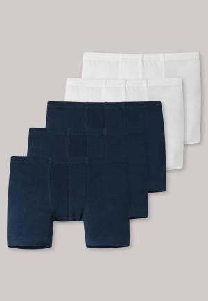Pantaloncini in confezione da 5 pezzi realizzati in cotone biologico con fascia morbida in vita di colore blu scuro/bianco - 95/5