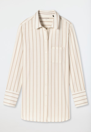 Sleephirt langarm Webware Tencel Knopfleiste Streifen off-white - selected! premium inspiration