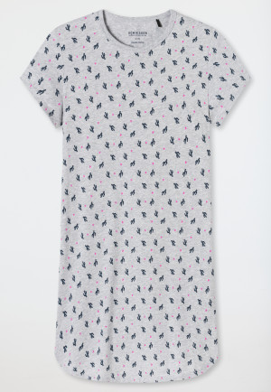 Maglietta da notte a maniche corte in cotone biologico, cactus, grigio screziato - Prickly Love