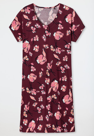 Sleepshirt kurzarm V-Ausschnitt Blumenprint pflaume - Modern Floral