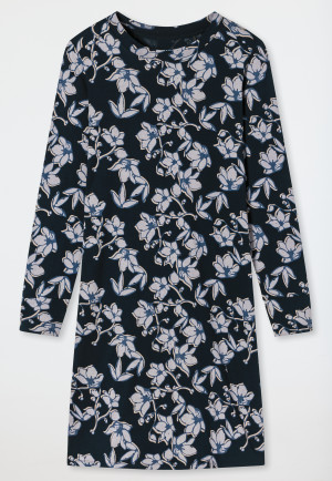 Chemise de nuit manches longues modal imprimé fleuri marine - Contemporary Nightwear