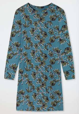 Chemise de nuit manches longues modal imprimé fleuri bleu pétrole - Contemporary Nightwear
